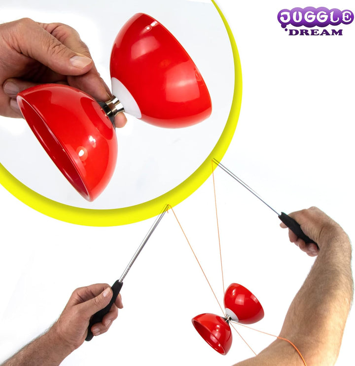 Juggle Dream Carousel Diabolo Jonglier-Set - Dreifach-Kugellagerachse - mit Aluminiumstäben und Onli
