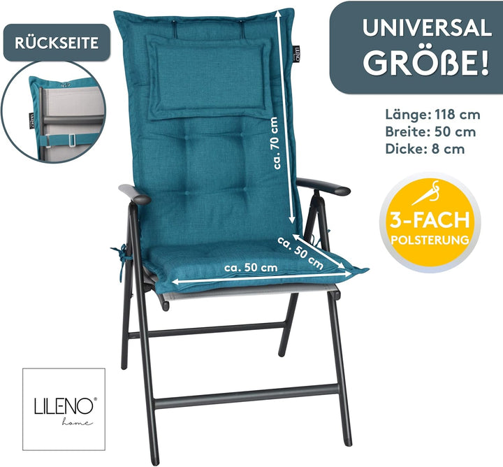 LILENO HOME Gartenstuhl Auflagen als [2er Set - Hochlehner] in Petrol - Bequeme Liegen als Sitzaufla