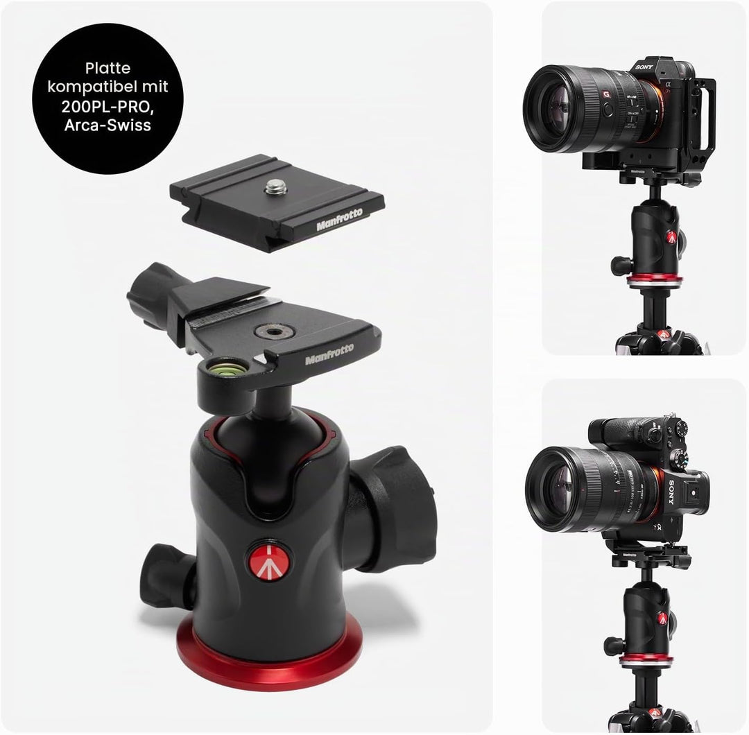 Manfrotto 290XTRA Kamerastativ Aluminium mit Kugelkopf 496, 3 Segmente, 4 Winkel, Schnellverschlüsse