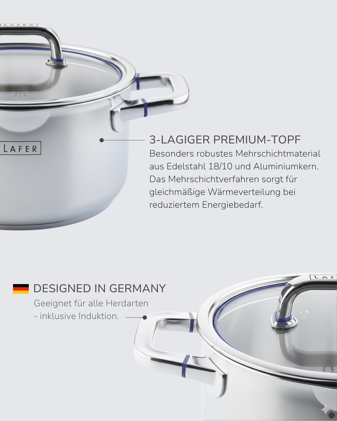 Johann Lafer – Kochtopf Induktion - Fleischtopf 20 cm 3 L Edelstahl mit Glasdeckel | Akkutherm-Speic