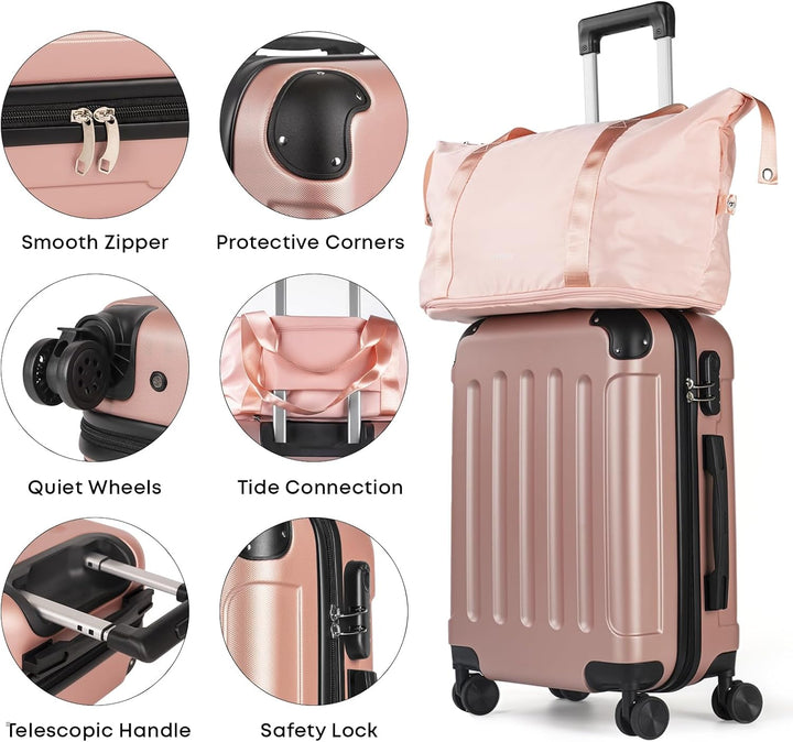 Reisekoffer Set 4-teilig, Trolley Kofferset mit 1 Reisetasche, 1 Kulturbeutel, Rollkoffer Handgepäck