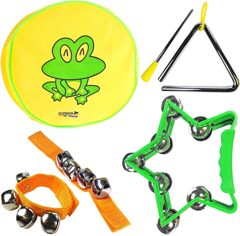 keepdrum Percussion-Set mit Kinder-Tambourin Triangel Glocken-Armband Musik-Spielzeug Kinder-Percuss