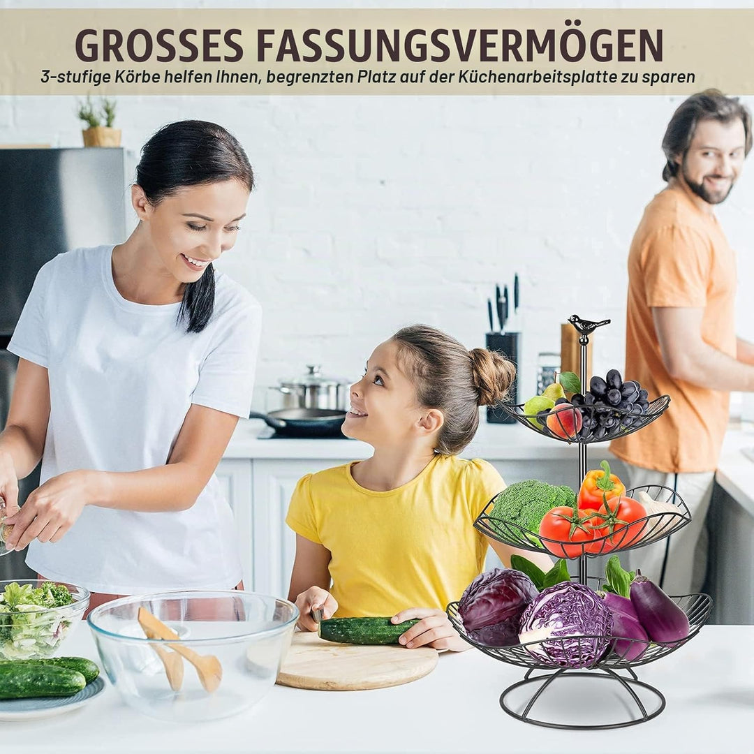 3 Stöckig Metall Obstkorb, Servierkorb Obstschale, Gemüse Etagere, Snack Bonbon Platte Obstteller fo