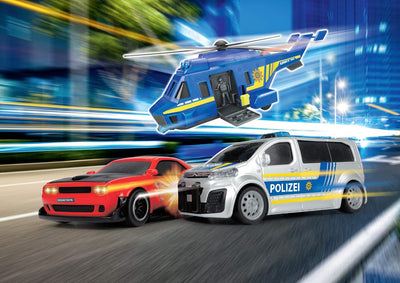 Dickie Toys Police Chase, Polizeiauto, Spielzeugauto, Helikopter, Spielset, 3er Set mit Licht & Soun