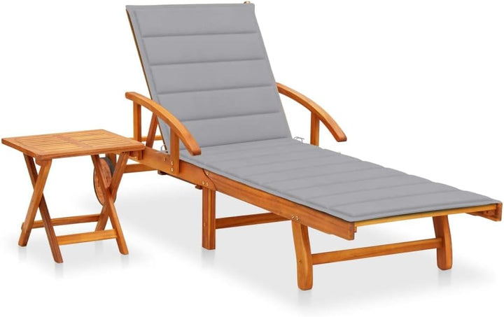 vidaXL Akazienholz Massiv Sonnenliege mit Tisch Auflage 2 Rädern Gartenliege Holzliege Relaxliege Li