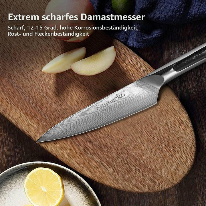 Sunnecko Schälmesser Damast 9cm Damastmesser Gemüsemesser Obstmesser Allzweckmesser - Japanischer Da