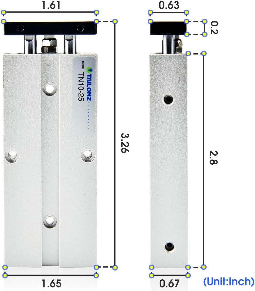 TAILONZ PNEUMATIC 10mm Bohrung 25mm Hub Doppelstange Doppeltwirkend Aluminium Druckluftzylinder TN10