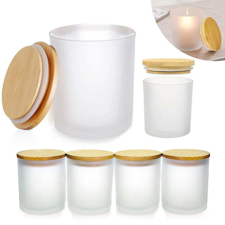 6er-Pack Kerzengläser mit Bambusdeckel (200ml) - 3mm Dickwandiges & Hitzebeständiges Glas - Elegante