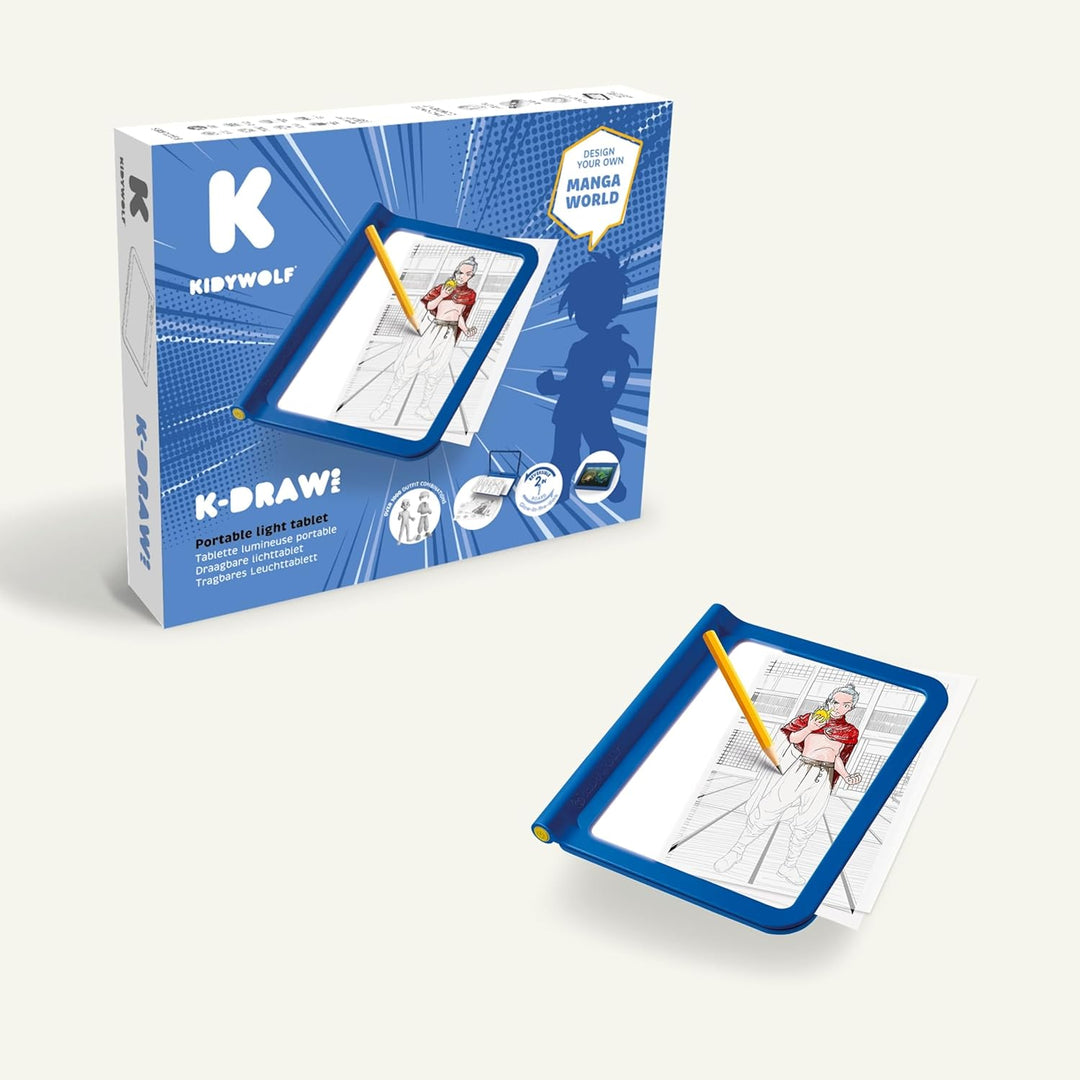 KIDYWOLF - K-Draw PRO Manga - Leuchttisch für Kinder Wiederaufladbar - Zeichenset mit 13 Vorlagen &