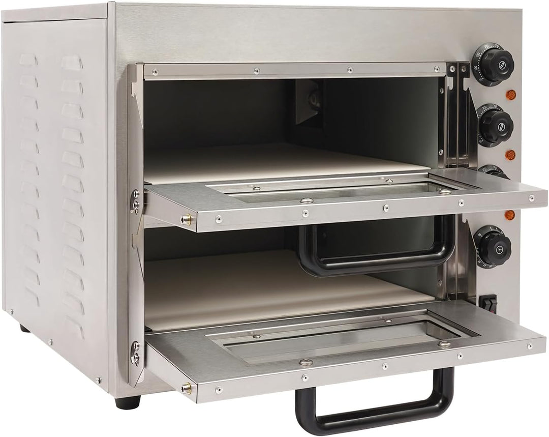 3000W Pizza-Backofen, Profi Doppel Kammer Pizzaofen, Edelstahl Gastro Steinbackofen, Elektrischer Pi