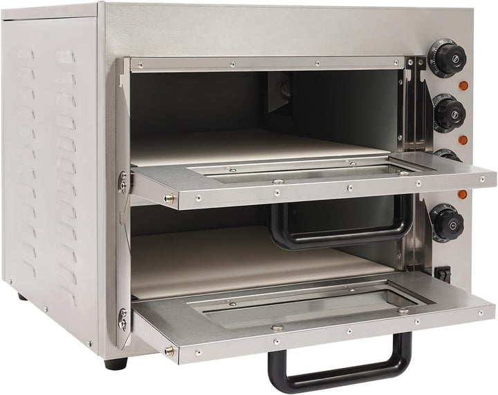 3000W Pizza-Backofen, Profi Doppel Kammer Pizzaofen, Edelstahl Gastro Steinbackofen, Elektrischer Pi