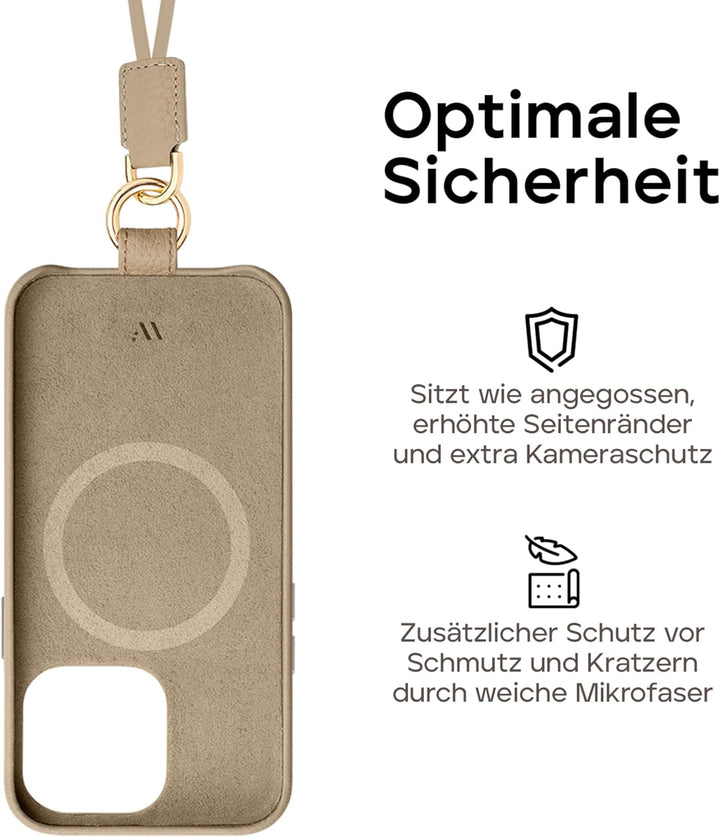 WIIUKA Hülle für iPhone 15 Pro, Leder aus Deutschland, Lederhülle Handykette, Premium Handyhülle, Ca