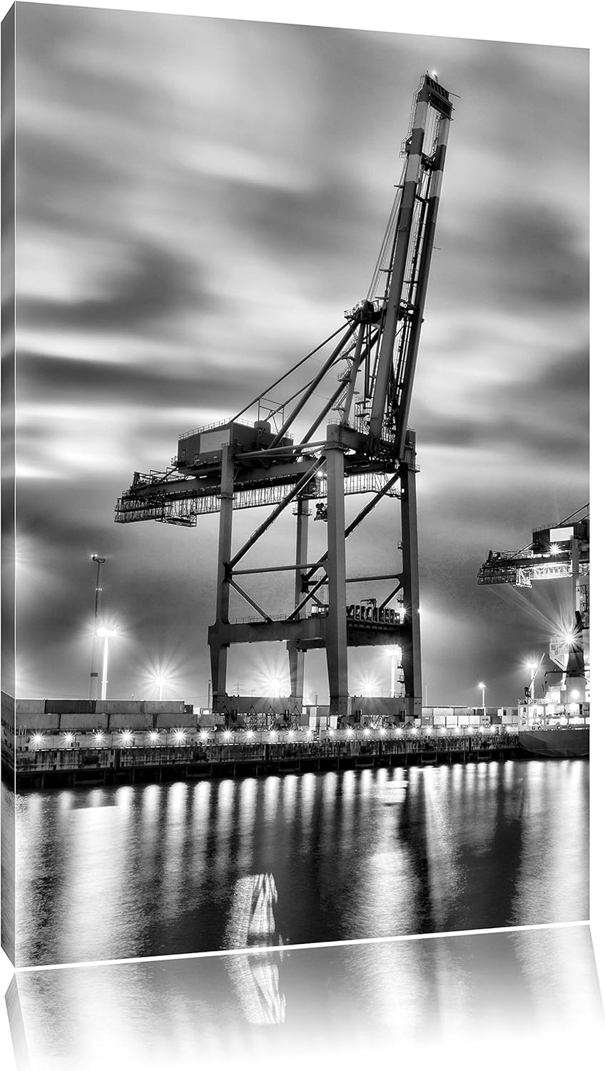 Pixxprint Containerkran im Hafen / 100x70cm Leinwandbild bespannt auf Holzrahmen/Wandbild Kunstdruck