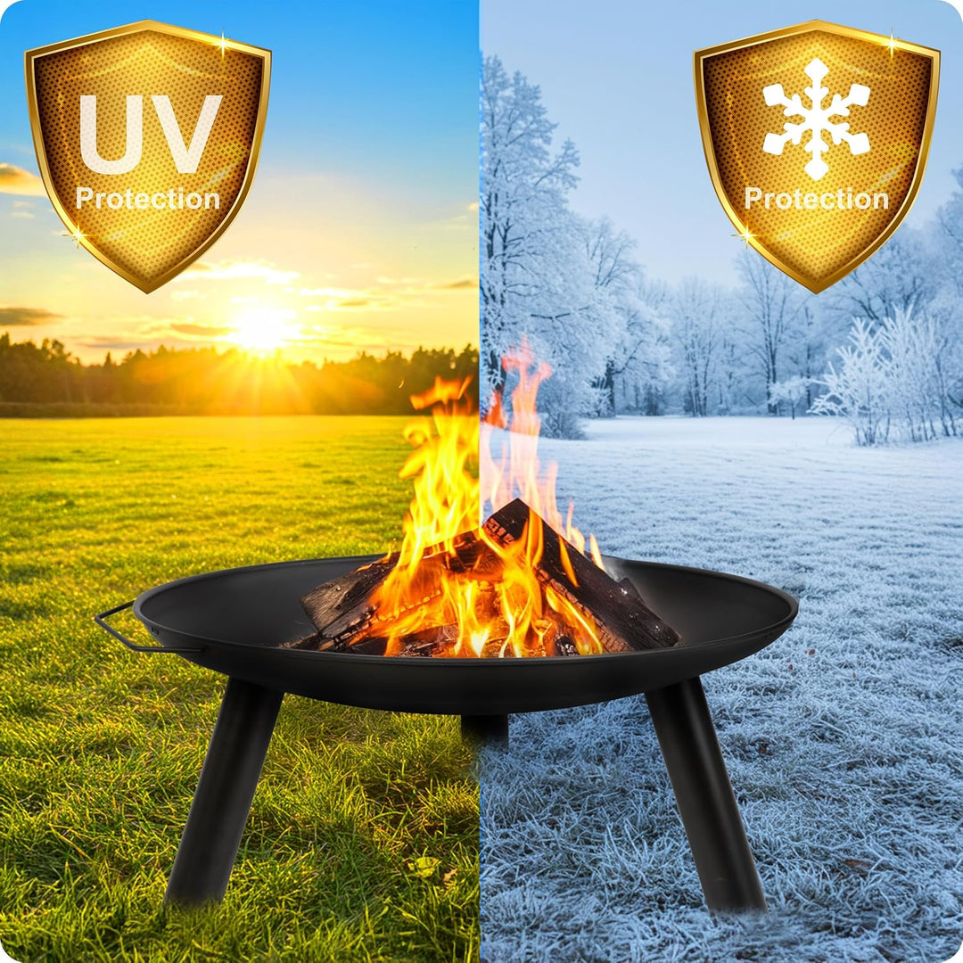 Berdsen Feuerschale mit Rost 60 cm Feuerstelle Outdoor Feuerkorb Garten Rostfrei Stahl Pulverbeschic
