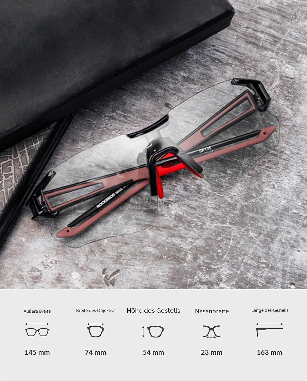 ROCKBROS Fahrradbrille Selbsttönend für Damen Herren, Photochrome Radsportbrille Sonnenbrille mit UV