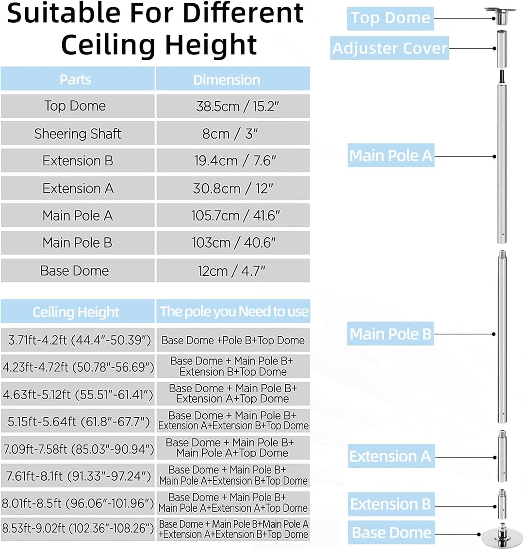 PRIOR FITNESS Pole Dance perforiert, Durchmesser 45 mm, höhenverstellbar für mehr Sicherheit und Sta
