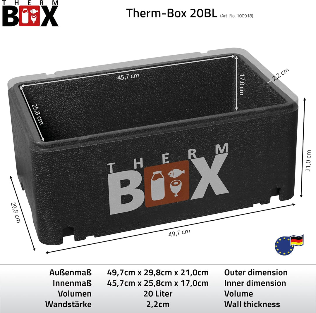 THERM BOX Styroporbox 20BL Innen: 45x25x17cm 20-Liter Isolierbox Thermobox Warmhaltebox Kühlbox Ther
