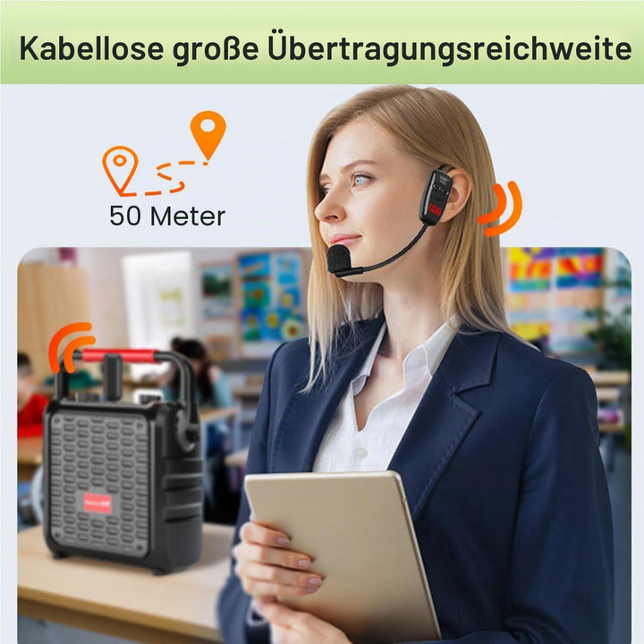 Wireless Mikrofon Headset,UHF Duale Kabellose Mikrofone mit LED Digitalanzeige, Wiederaufladbares Dr