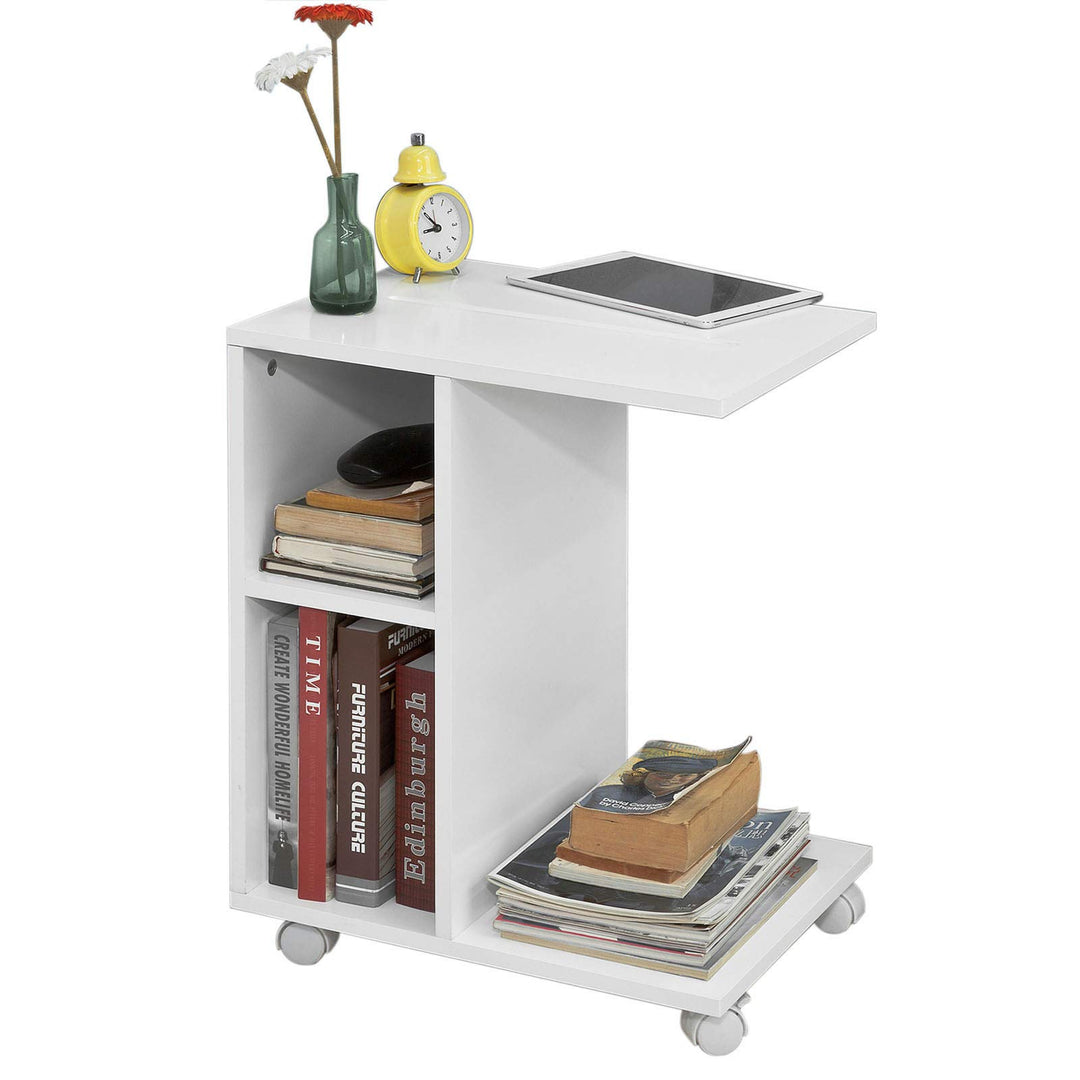 SoBuy® FBT48-W Beistelltisch mit Schlitz für iPad, Zeitungsständer Couchtisch Tisch mit Rollen weiss