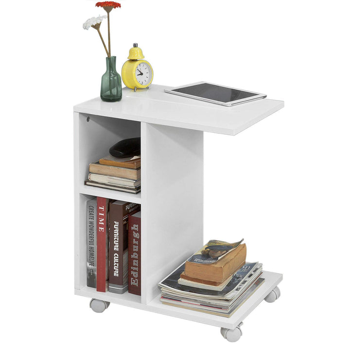 SoBuy® FBT48-W Beistelltisch mit Schlitz für iPad, Zeitungsständer Couchtisch Tisch mit Rollen weiss