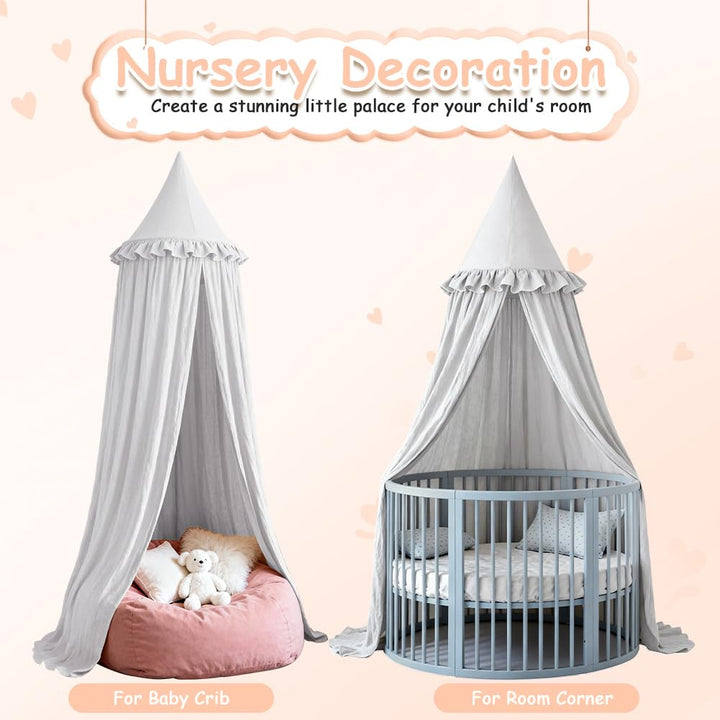 HOTUT Baldachin Kinderzimmer Vintage,Prinzessin Kinderbetthimmel mit Rüschen,Betthimmel Babybett Kin