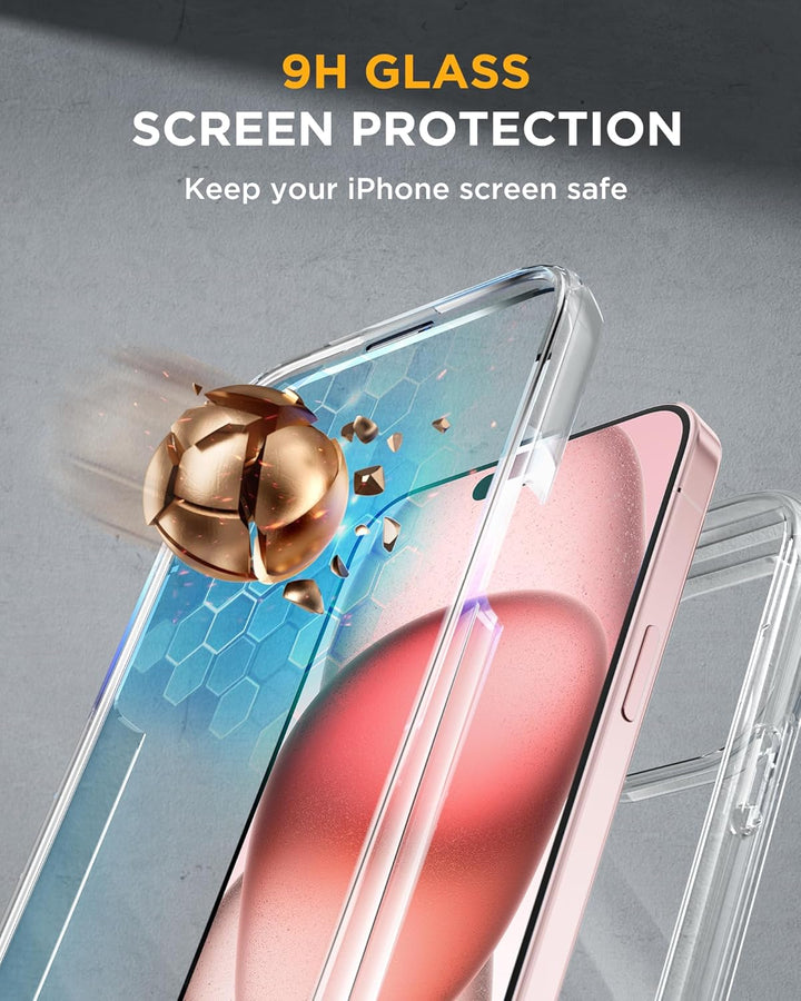 Miracase 360 Grad für iPhone 15 Hülle mit Eingebaut Glas Schutzfolie und Kameraschutz, Stossfest Kom