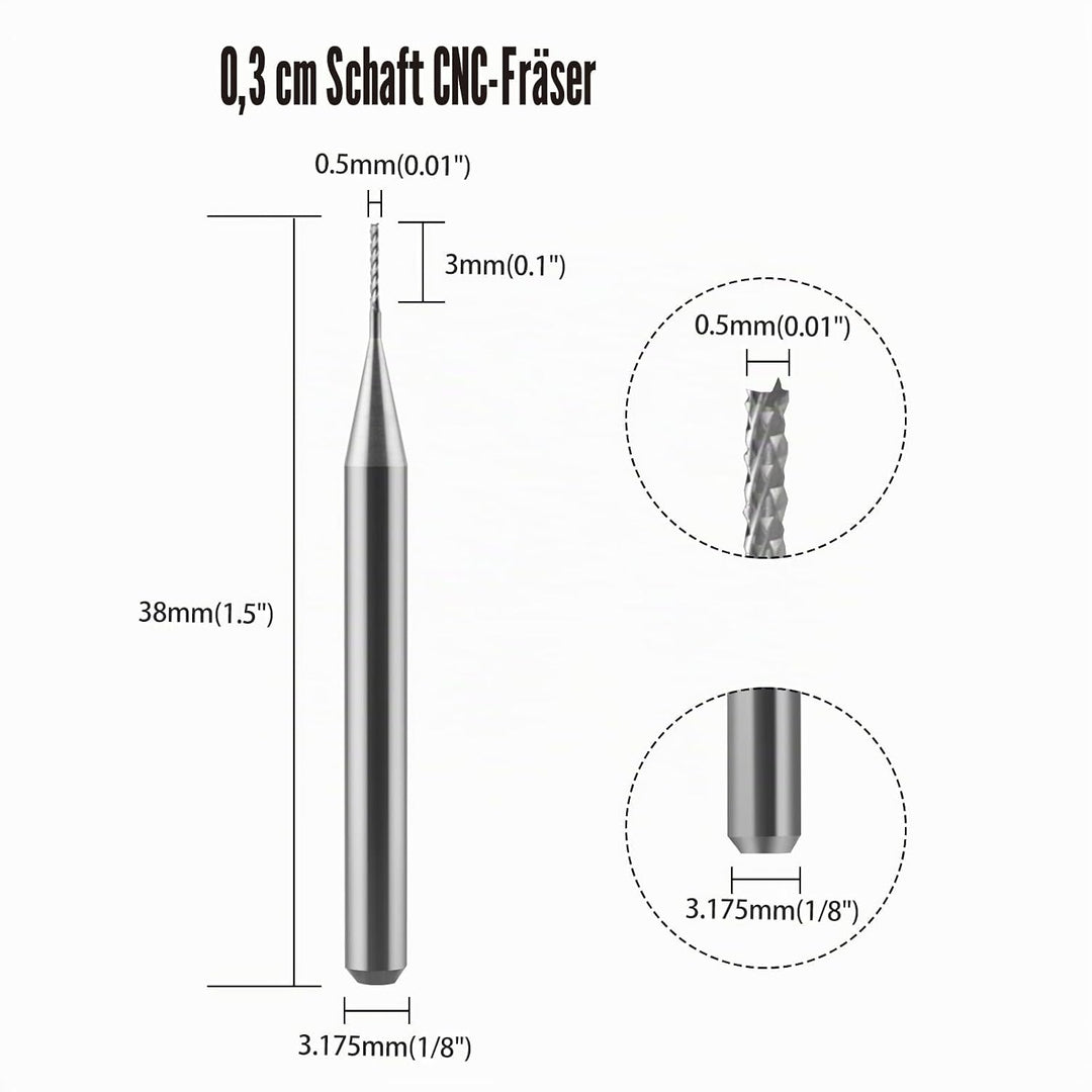 0,5 mm Schaftfräser CED Hartmetall Schaftfräser Gravierfräser CNC-Fräser für PCB-Maschine, 10 Stück