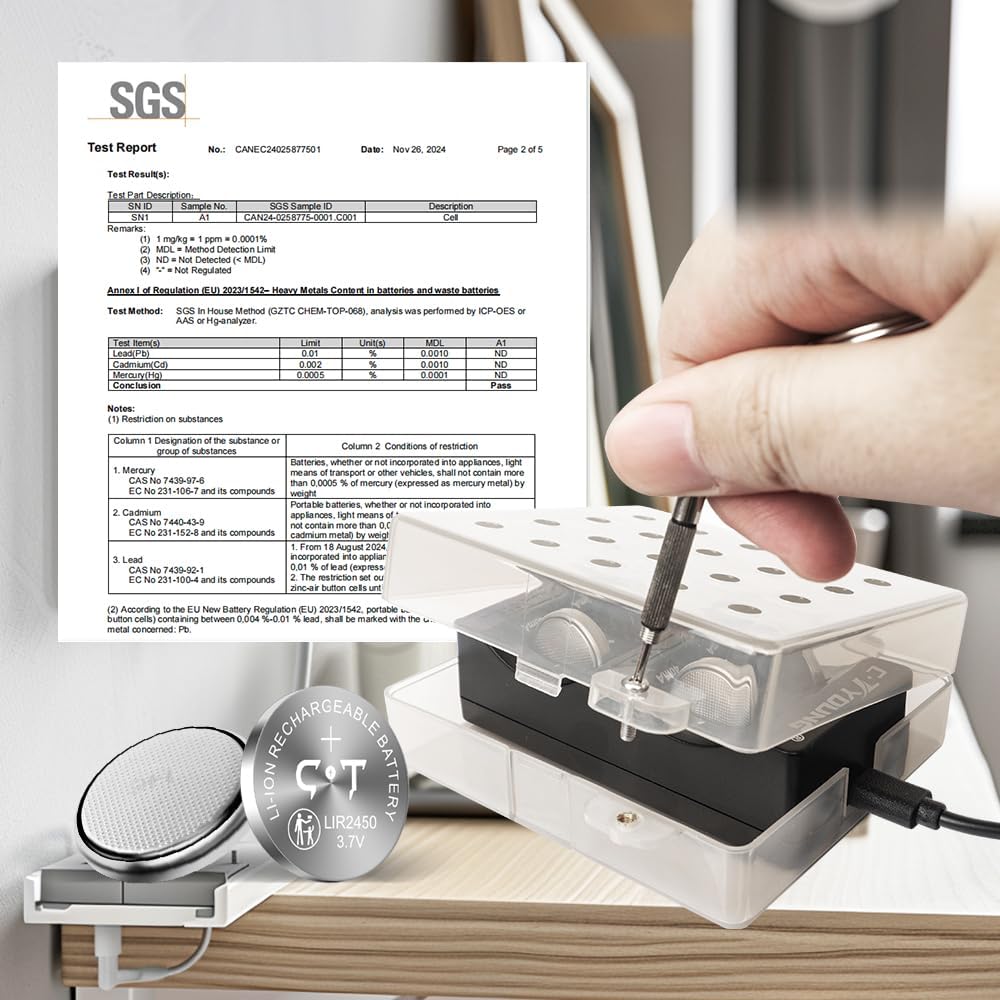LIR2450 Lithium-Ionen-Batterien 4 Stück 3.7V wiederaufladbar mit Münzzelle-Ladegerät, das cr2450 3v