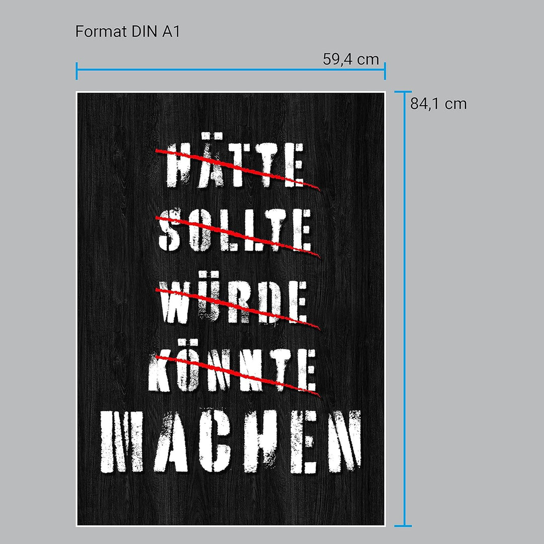 wandmotiv24 Poster als Wanddeko, Grösse Din A1, Hätte sollte würde, Holz, Moderne Wanddeko, Wandbild