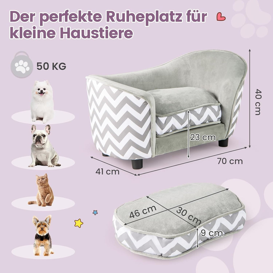 COSTWAY Katzenbett, kleines Hundesofa, 70 x 41 x 40 cm, Katzensofa mit weichem gepolstertem Kissen &