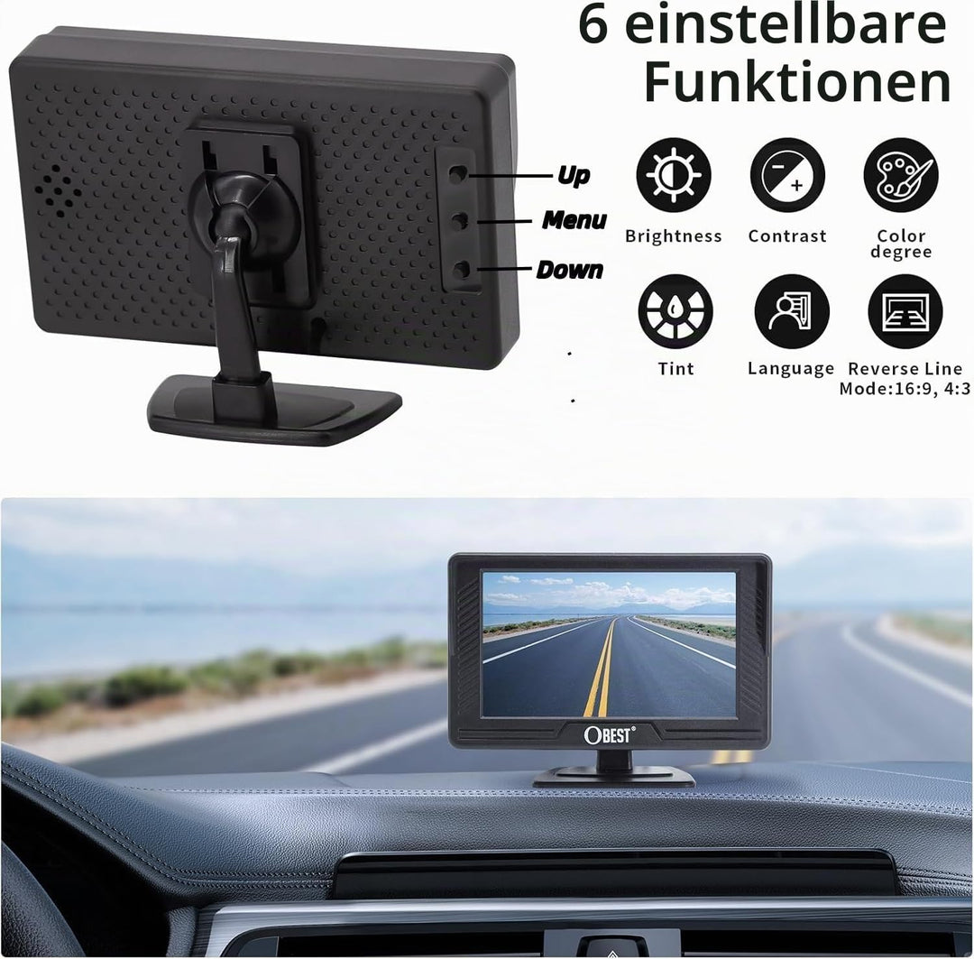 OBEST Rückfahrkamera Auto Set 1080P mit LCD Monitor Bildschirm, Nachtsicht Parkplatzkamera IP69 Wass