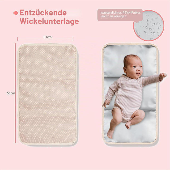 Leila Wickelrucksack mit verstellbaren Schultergurten, Kinderwagen-Clips und Wickelauflage – Modebew