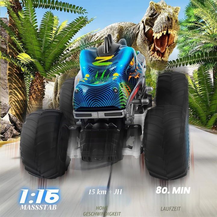Rhybor Ferngesteuertes Auto Dinosaurier 1:16 Massstab RC Monster Truck Fernbedienung Auto mit Sprühn