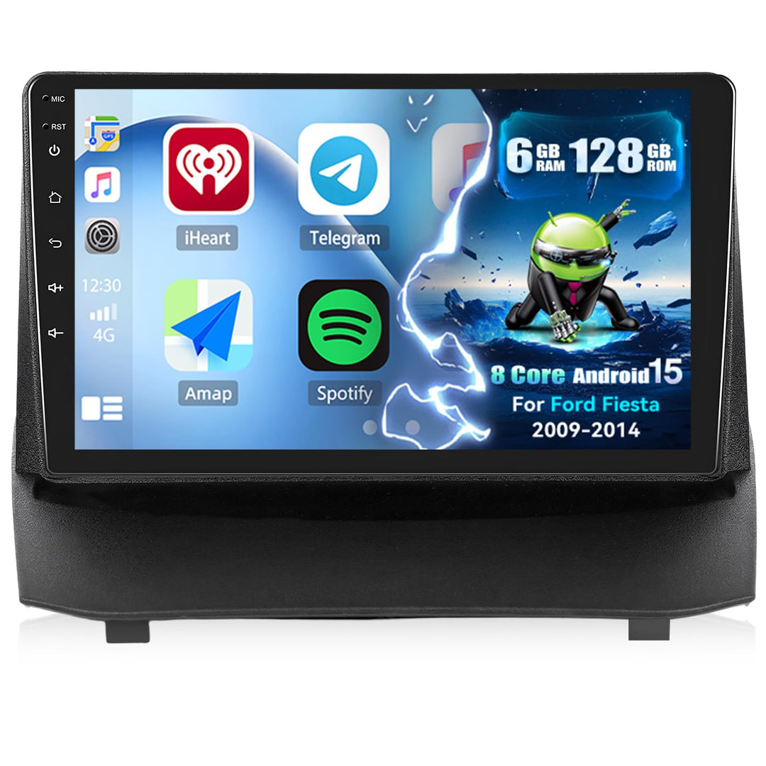 6+128G Android 15 CAMECHO 8-Kerne Autoradio für Ford Fiesta 2009-2014, 9 Zoll Navi Radio mit Bluetoo