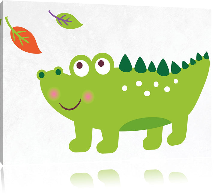 Niedliches Krokodil weiss, Format: 100x70 auf Leinwand, XXL riesige Bilder fertig gerahmt mit Keilra