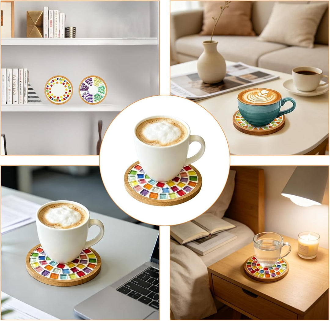 Suprbee 4 Stück Mosaik Bastelset, Diy Holz Mosaik Untersetzer Set, Mosaiksteine Zum Basteln Set, Wär