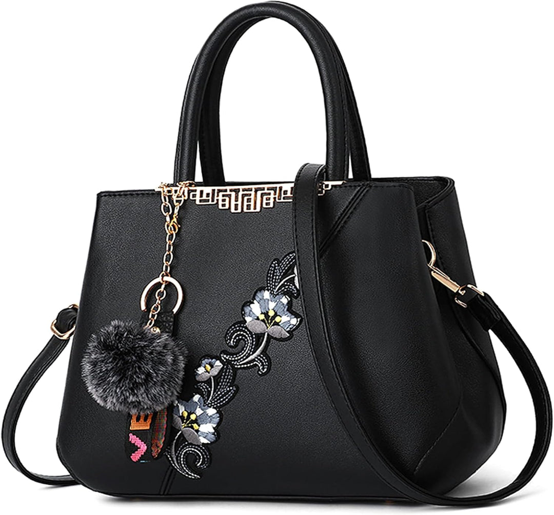 DORRISO Damen Handtasche Mode Stickdesign Schultertasche Grosse Kapazität Umhängetasche Casual Reise