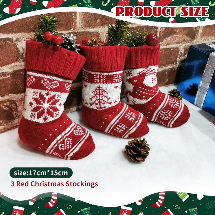 3er Set Nikolausstrumpf Kinder Klein, Gestrickte Weihnachtsstrümpfe zum Befüllen, Weihnachtsstiefel