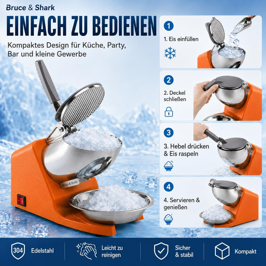 Eiscrusher Ice Crusher Elektrisch 500W, 65-85 kg/h Crushed Ice Maschine für Slushies Cocktails | Cru