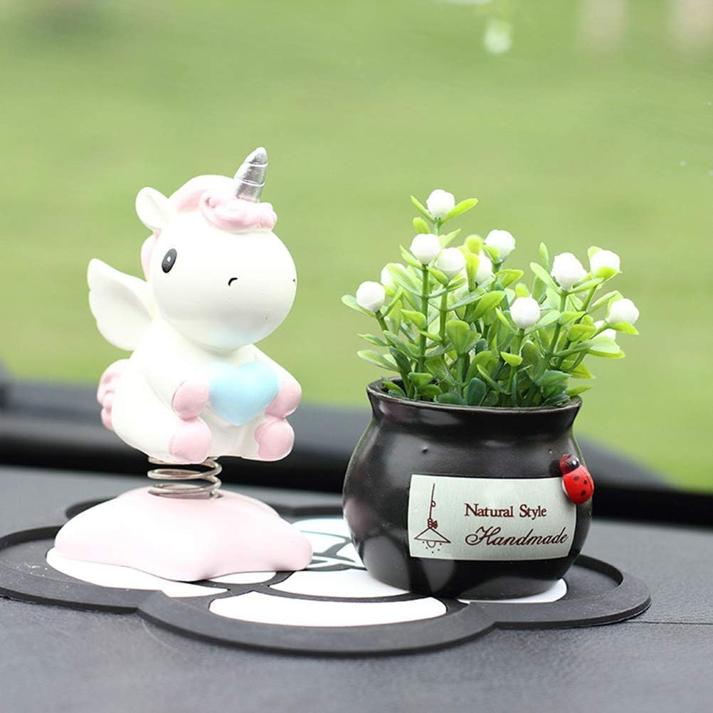 Abaodam Einhorn Ornament Mit Wackelkopf Aus Umweltfreundlichem Harz Cartoon Auto Armaturenbrett Deko