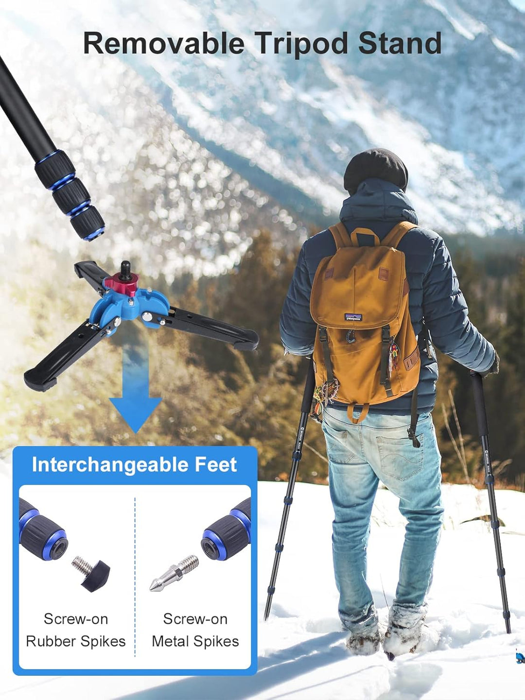 Einbeinstativ, Moman MA65 Kamera Stativ mit Füssen Aluminium Reisestativ DSLR Monopod Kompakter Trag
