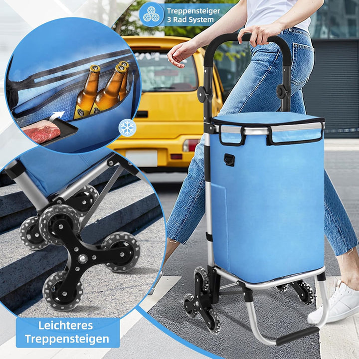 3 in1 Einkaufstrolley Klappbar,Einkaufswagen m𝐢t 56L Kapazität und belastbar bis 35kg,Einkaufswagen