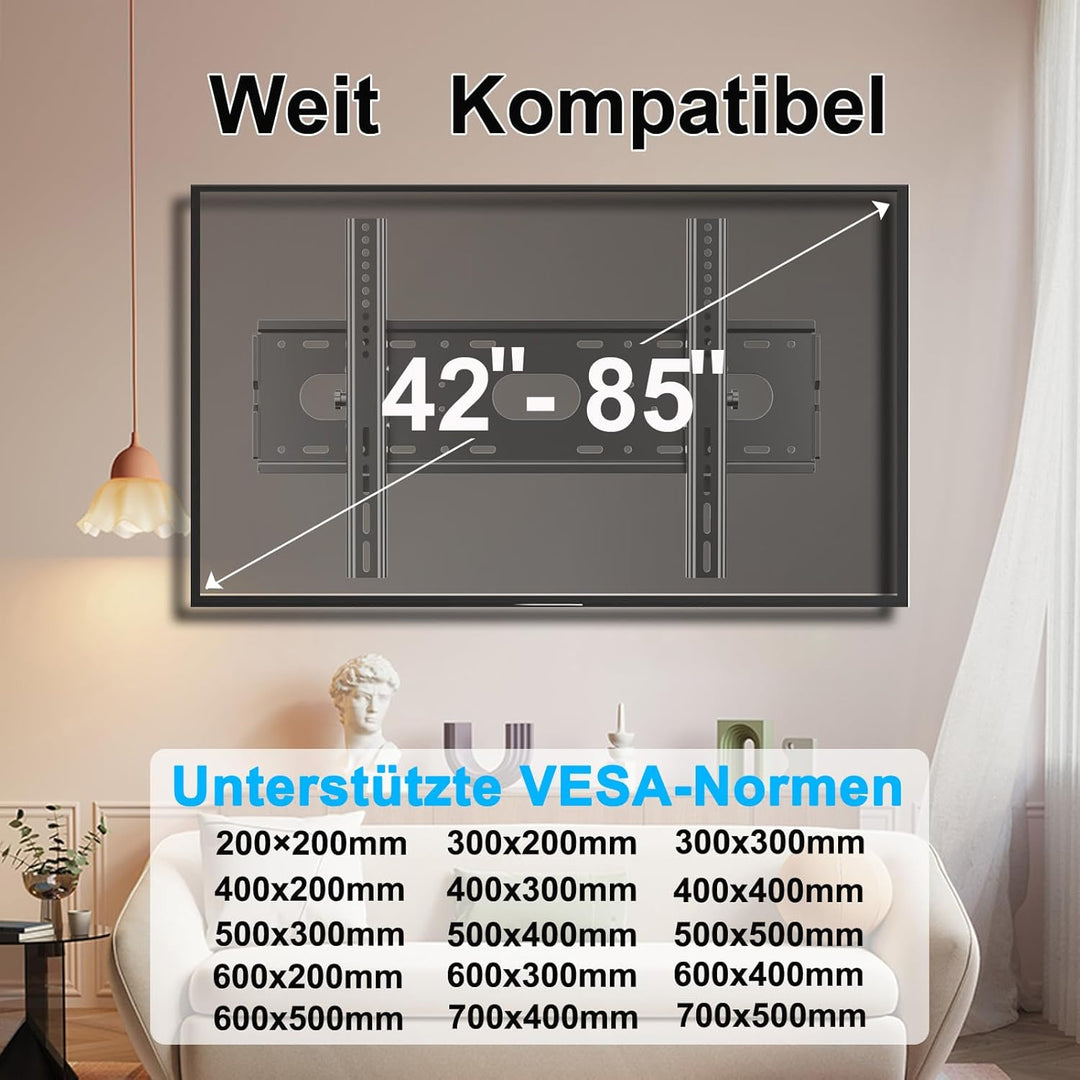 JXMTSPW TV Wandhalterung Neigbare für 42-85 Zoll, Universal TV Halterung LCD LED OLED Flach Curved T