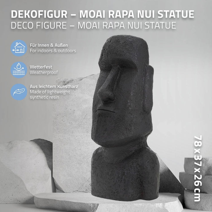 ECD Germany Moai Figur Rapa Nui Kopf 78cm hoch, Anthrazit, aus wetterfestem Kunstharz Polyresin, Ost