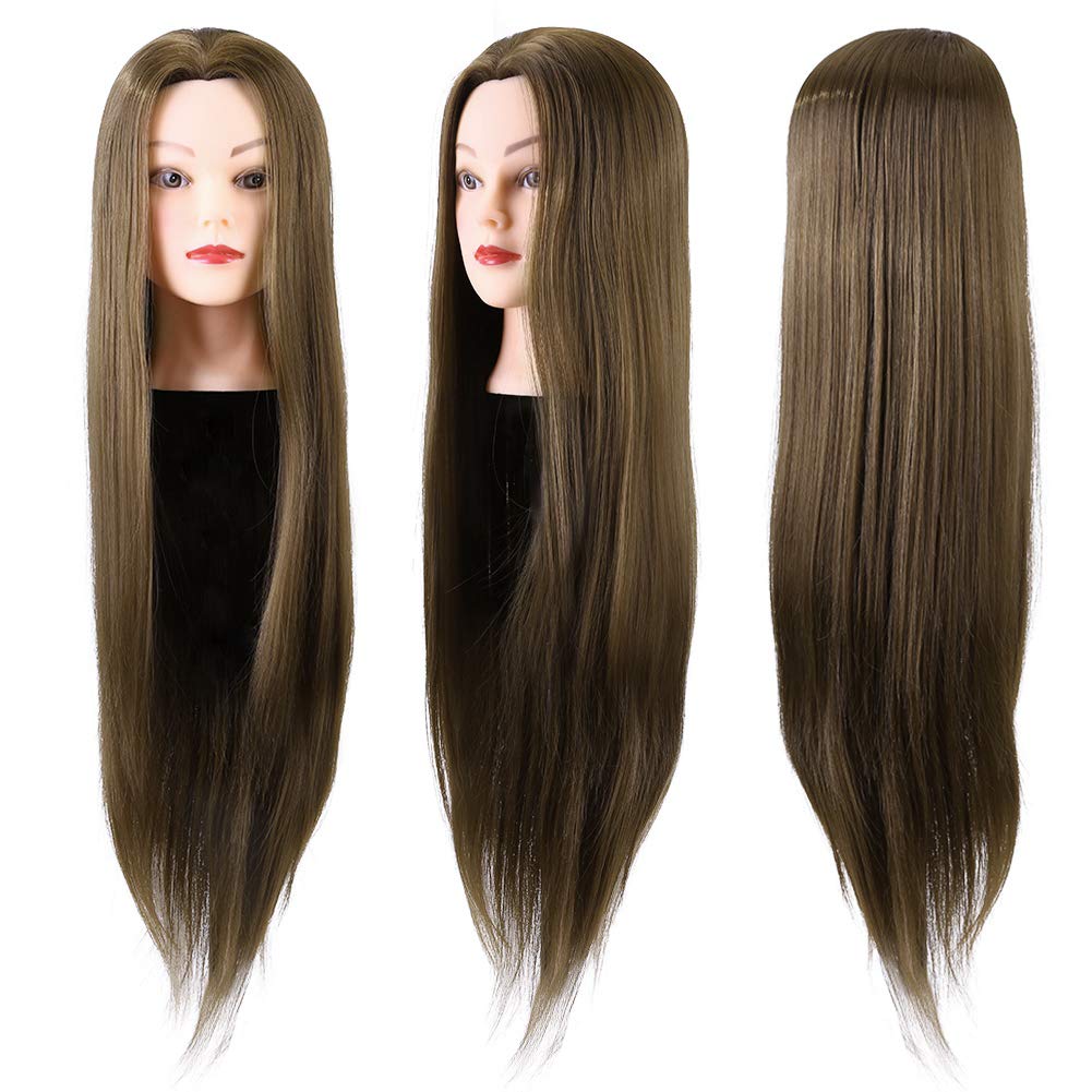 Übungskopf, 61 cm, Friseur-Trainingskopf mit Tischklemme, Ständer, weiches synthetisches Fasermateri