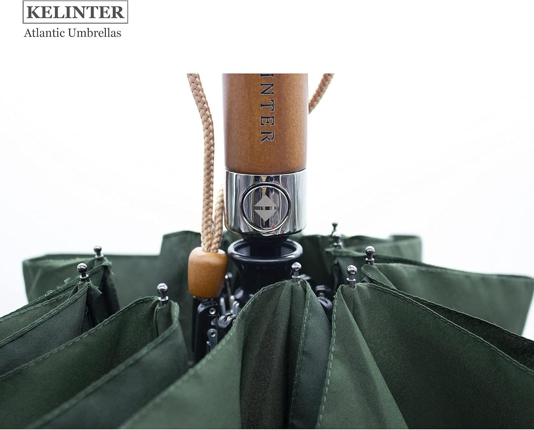 KELINTER Automatischer Klappschirm - 10 Verstärkte Streben, Teflon 300T, Windsicher, Holzgriff Ergon