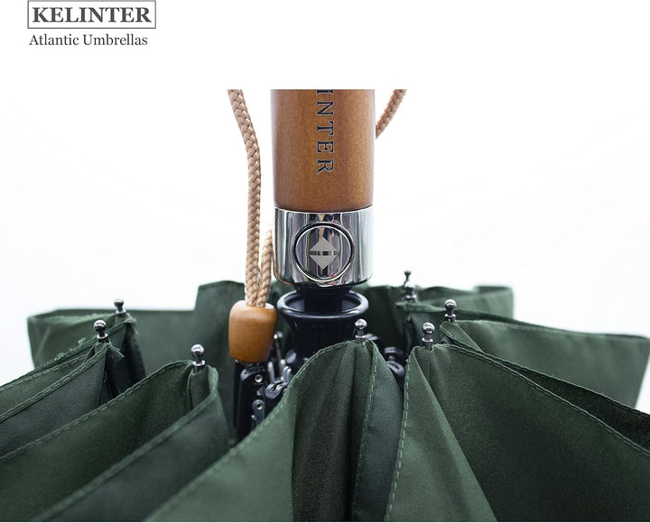 KELINTER Automatischer Klappschirm - 10 Verstärkte Streben, Teflon 300T, Windsicher, Holzgriff Ergon