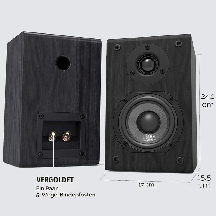 LONPOO 2-Wege Passive Regal-Lautsprecher, 75W RMS Klassische Holz-Lautsprecher mit 4-Zoll Kohlefaser
