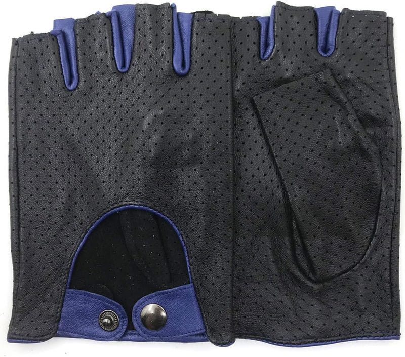 ZLUXURQ Herren-Lederhandschuhe Vollmaschige Fingerlose Halbfinger-Fahrhandschuhe Small-8.5" Schwarz