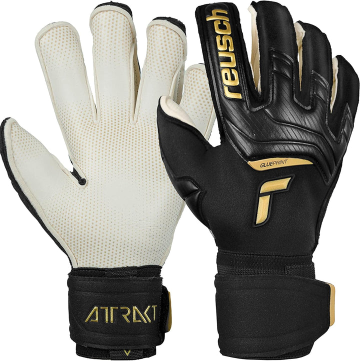 Reusch Herren Attrakt Glueprint Unisex Torwarthandschuhe mit Aussennaht Schnitt und Grip Gold X Bela